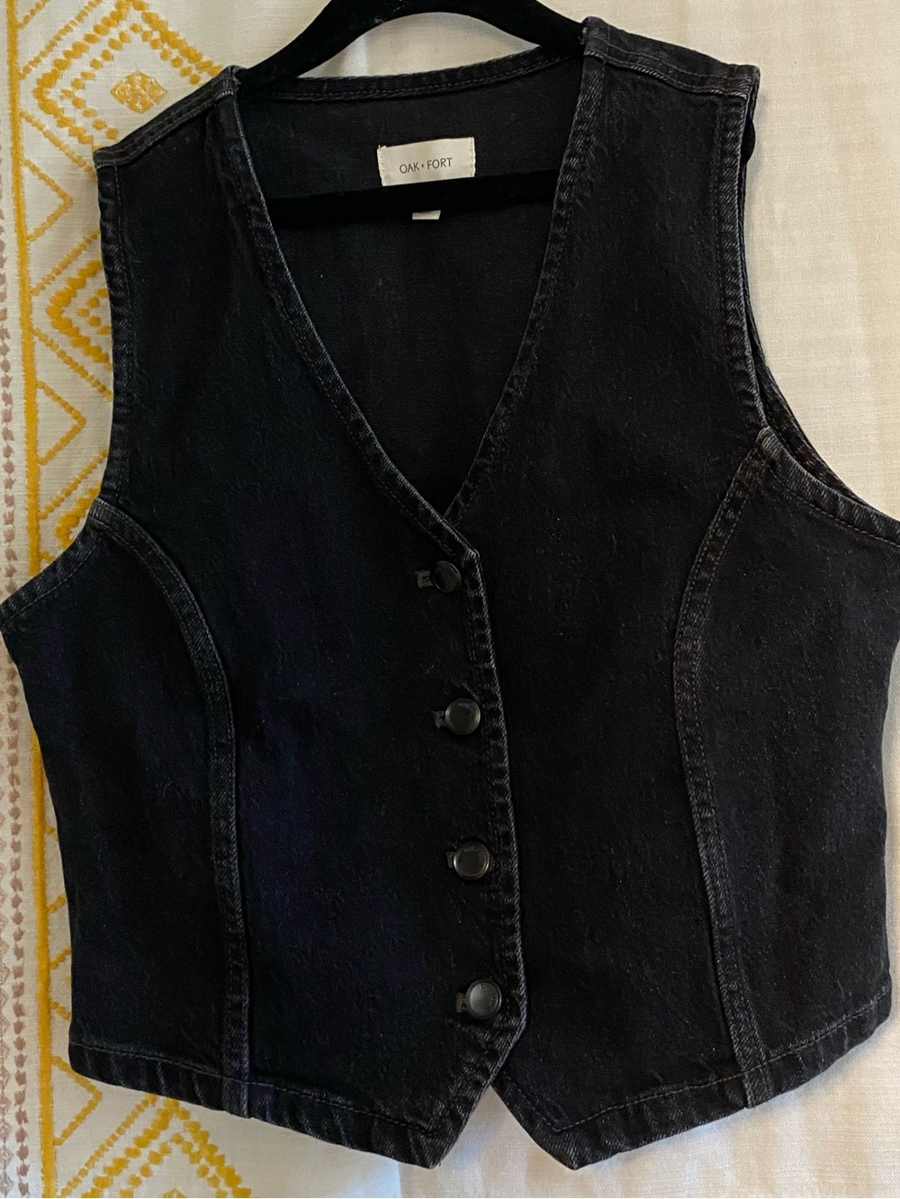 OAK + FORT Black Denim Button Vest